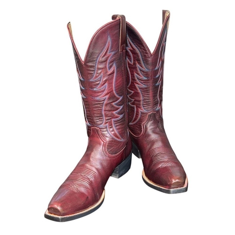 LEDDY VAQUERA Handmade Mexico Burgundy Leather Western Cowboy Boots | Men's 9.5